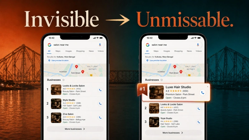 Google Business Profile not showing up in Kolkata local search results compared to ranking in the top 3 map pack
